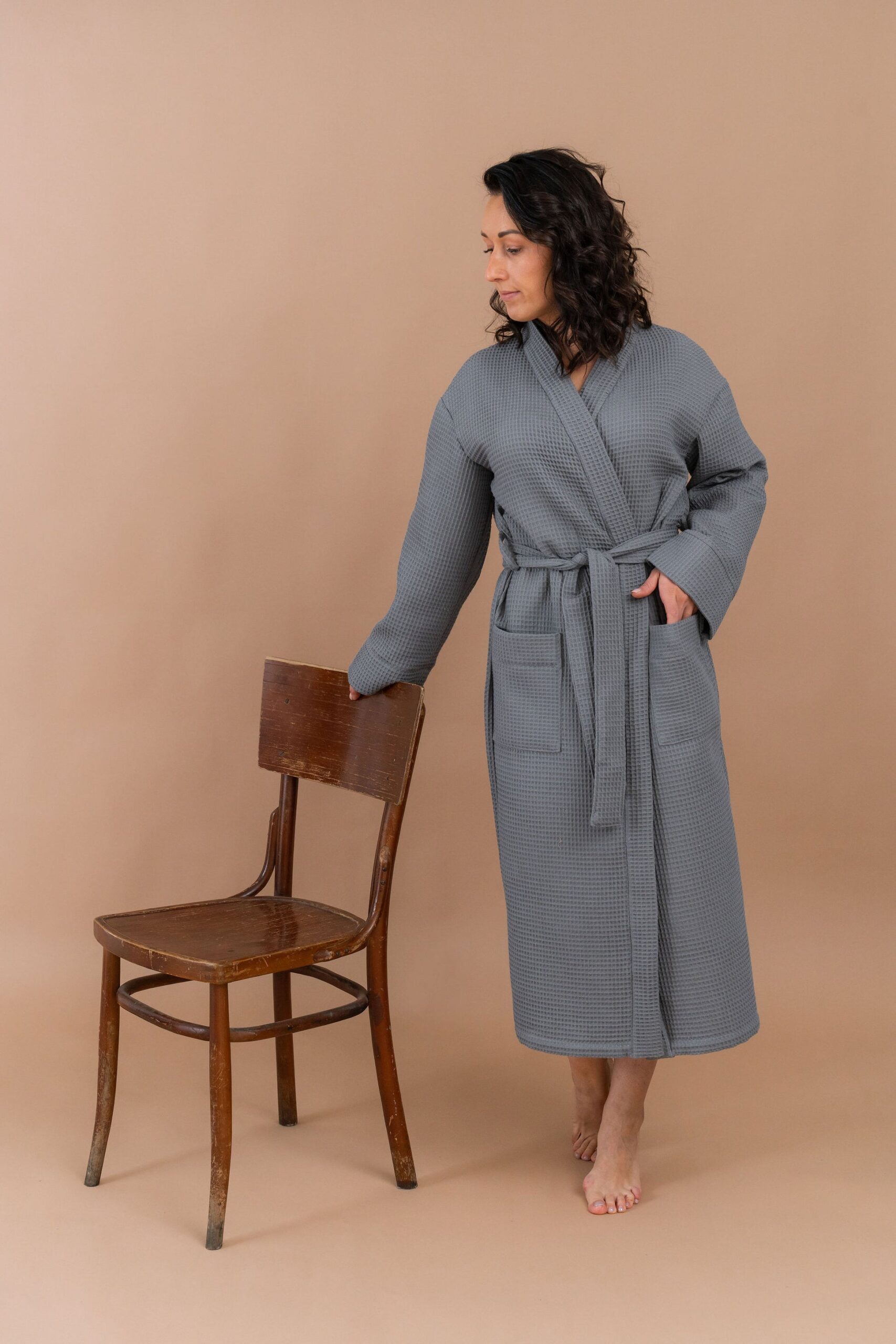Long Waffle Fabric Robe for Women - Image 2