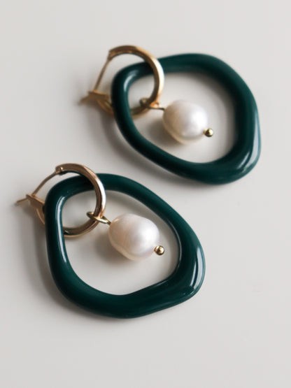 Arp Pearl and Porcelain Hoops - Dark Green - Image 6