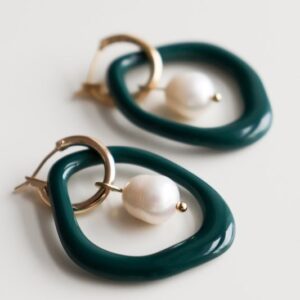 Arp Pearl and Porcelain Hoops - Dark Green