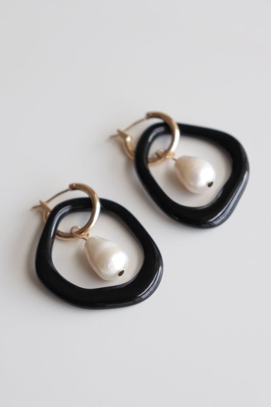 Arp Pearl and Porcelain Hoops - Black - Image 5
