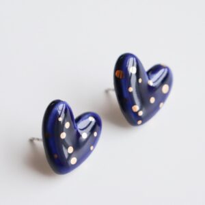 Dotted Porcelain Heart Studs - Blue