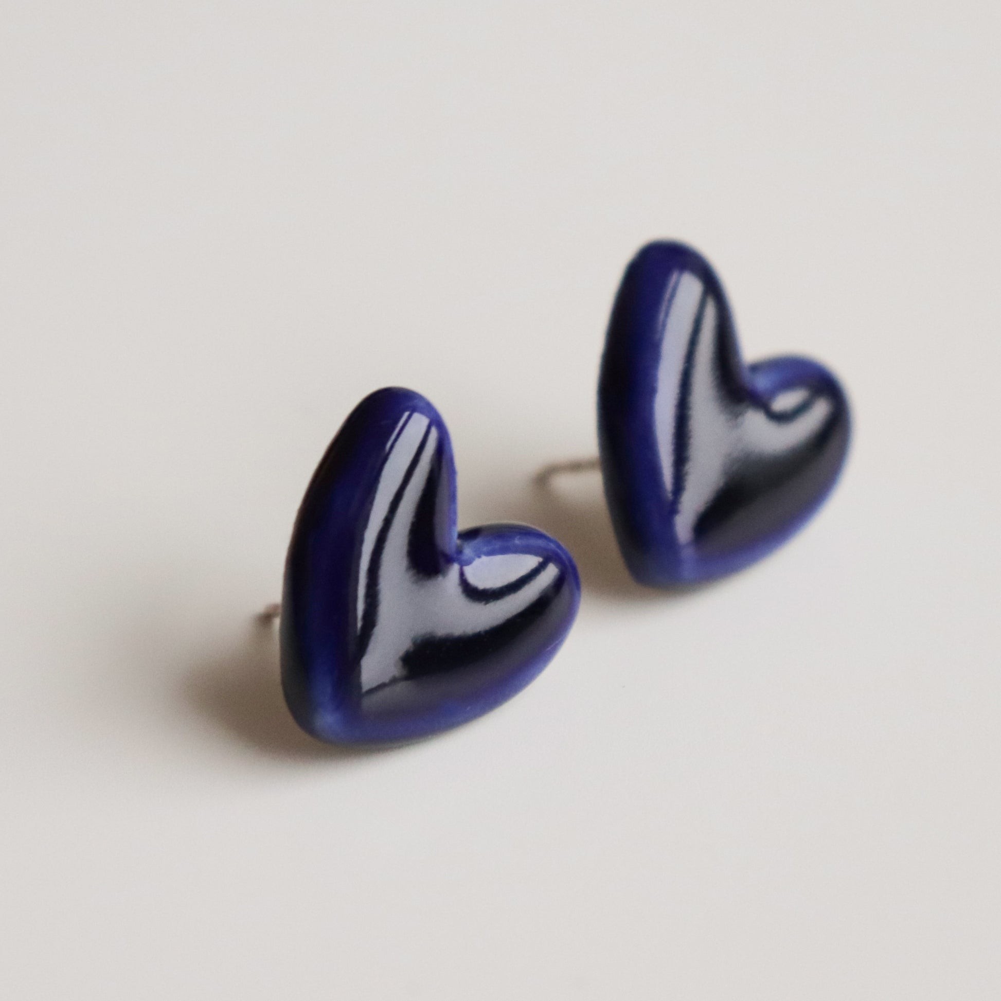 Porcelain Heart Studs - Blue