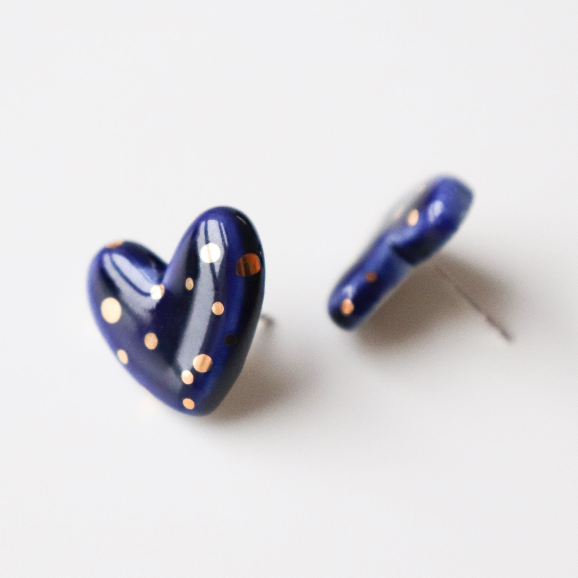 Dotted Porcelain Heart Studs - Blue - Image 3