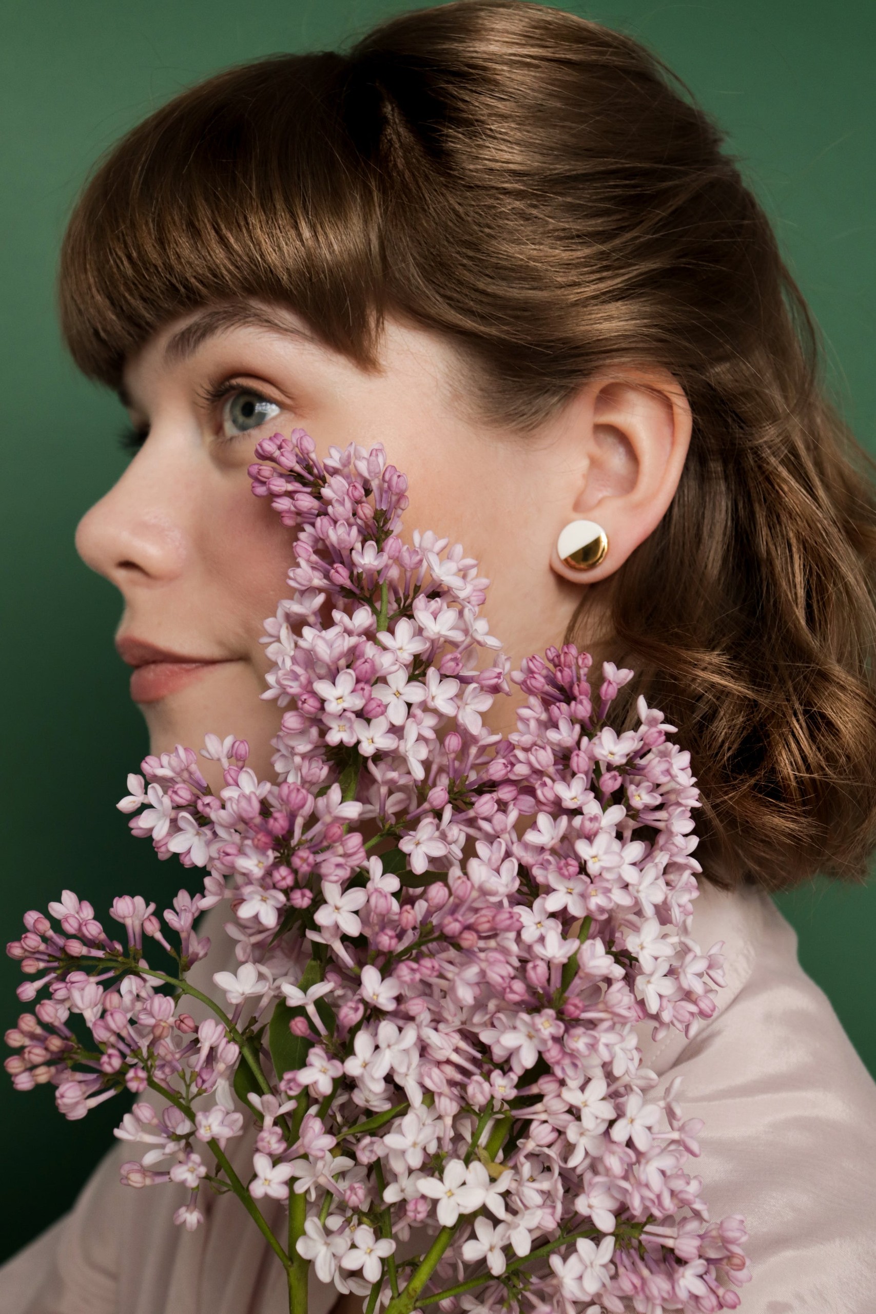 Porcelain Round Stud Earrings - Green and Gold - Image 5