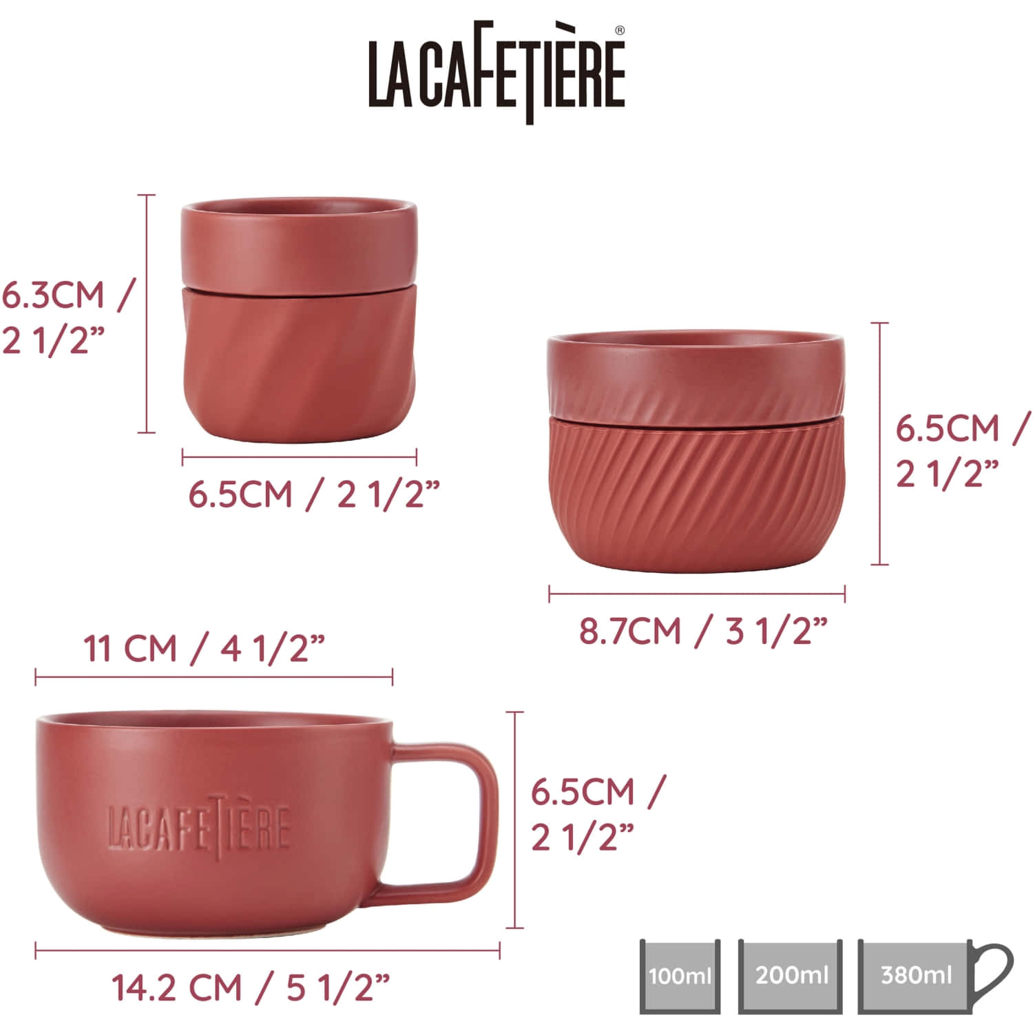 La Cafetière Red Coffee Mugs, 3 pcs - Image 5
