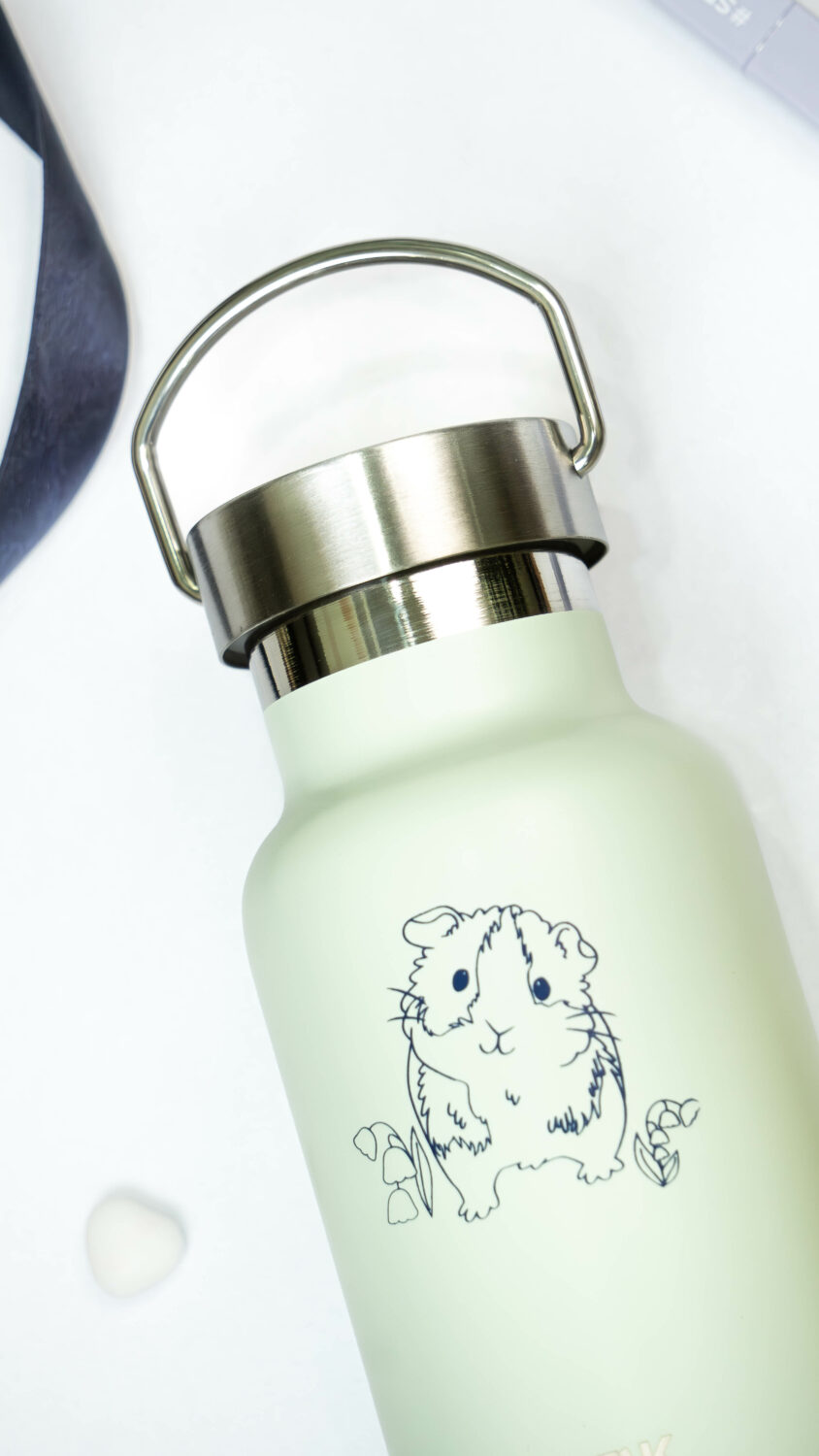 Water Bottle / Thermos – Guinea Pig – Light Green 350ml Stainless Steel - Image 2